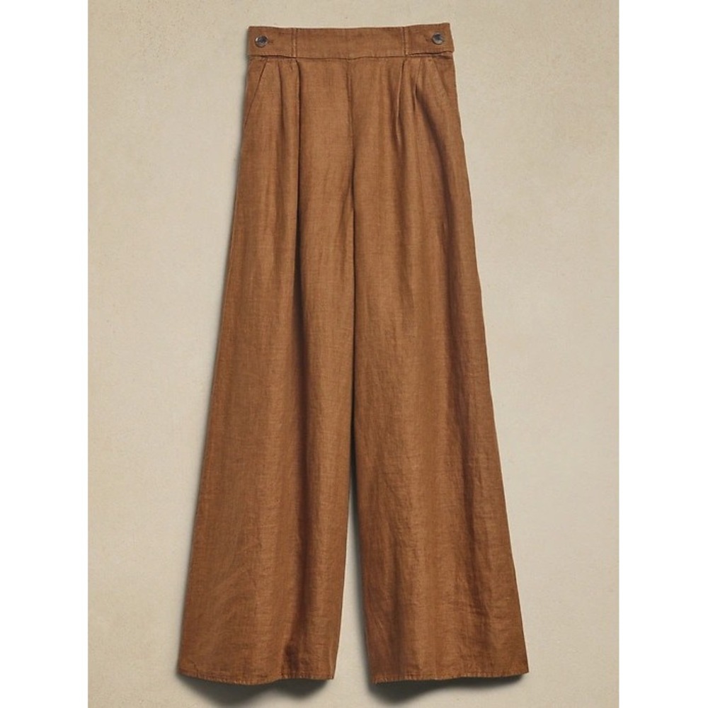 Banana Republic Womens Wide Leg Brown Linen Pleated Trouser Pants Size 00 Petite